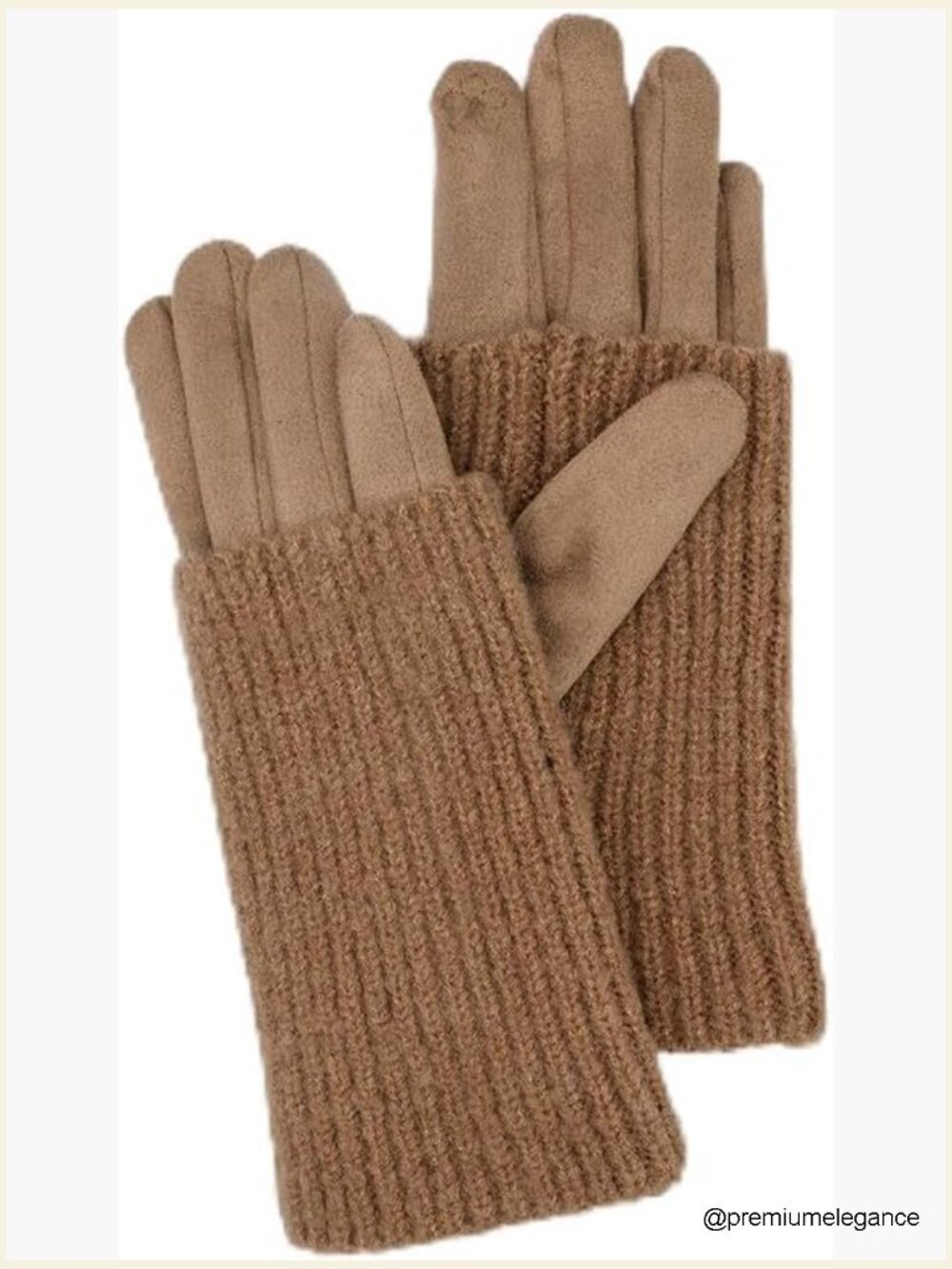 2-in-1 Faux Suede Gloves with Knit Wrist Warmers